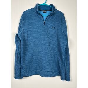 Under Armour Storm Sweater Mens Blue Striped Golf 1/4 Zip Pull Over Size Large